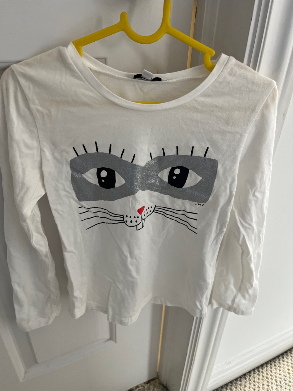 Little Marc Jacobs White Long-Sleeve Tee with Cat Mask Graphic